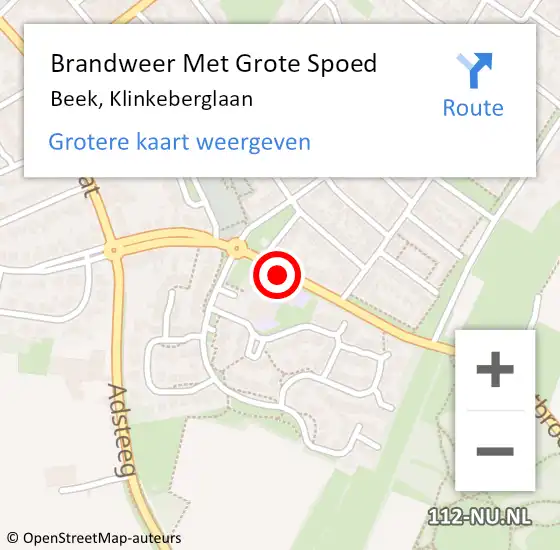 Locatie op kaart van de 112 melding: Brandweer Met Grote Spoed Naar Beek, Klinkeberglaan op 19 mei 2020 11:29