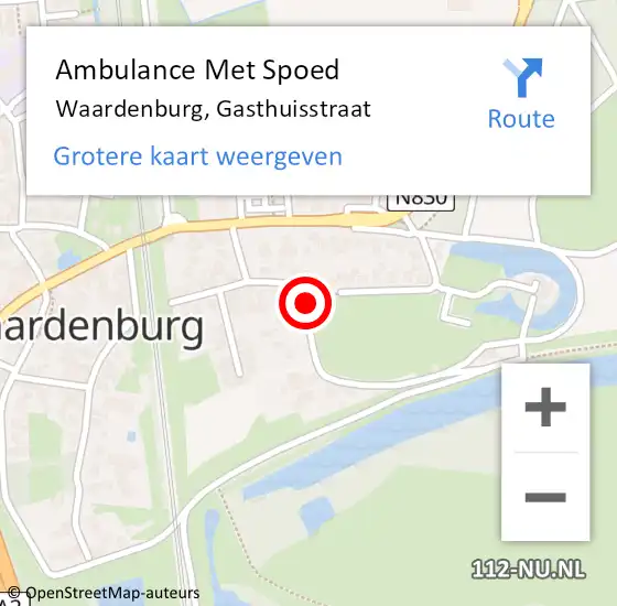 Locatie op kaart van de 112 melding: Ambulance Met Spoed Naar Waardenburg, Gasthuisstraat op 19 mei 2020 12:25