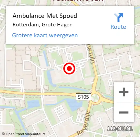 Locatie op kaart van de 112 melding: Ambulance Met Spoed Naar Rotterdam, Grote Hagen op 19 mei 2020 14:31