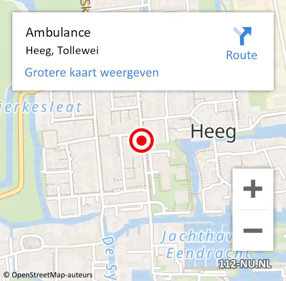 Locatie op kaart van de 112 melding: Ambulance Heeg, Tollewei op 19 mei 2020 16:11