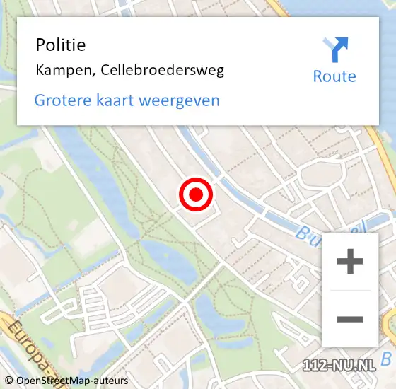 Locatie op kaart van de 112 melding: Politie Kampen, Cellebroedersweg op 19 mei 2020 16:30