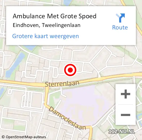 Locatie op kaart van de 112 melding: Ambulance Met Grote Spoed Naar Eindhoven, Tweelingenlaan op 19 mei 2020 16:57