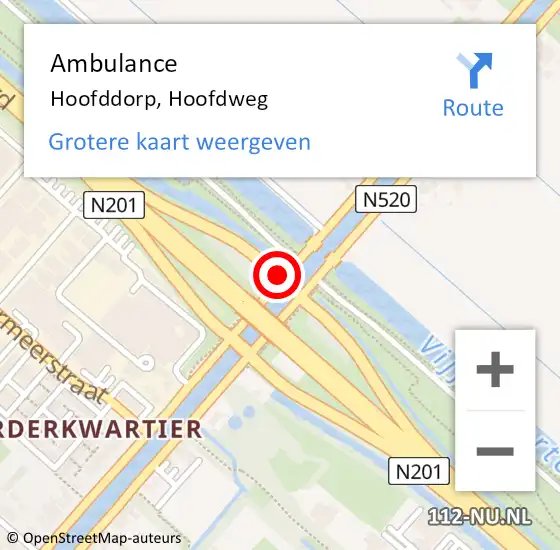 Locatie op kaart van de 112 melding: Ambulance Hoofddorp, Hoofdweg op 19 mei 2020 17:19
