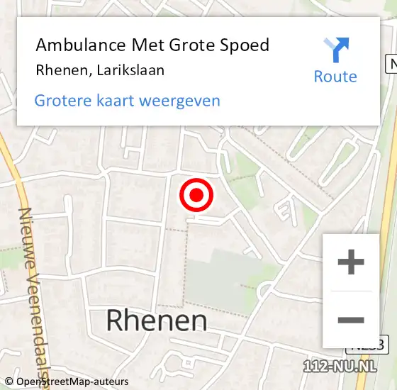 Locatie op kaart van de 112 melding: Ambulance Met Grote Spoed Naar Rhenen, Larikslaan op 19 mei 2020 19:17