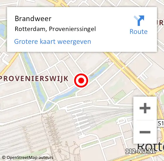 Locatie op kaart van de 112 melding: Brandweer Rotterdam, Provenierssingel op 19 mei 2020 19:56