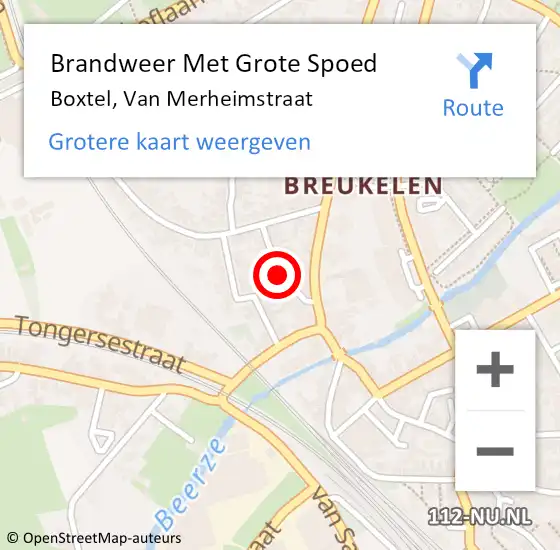 Locatie op kaart van de 112 melding: Brandweer Met Grote Spoed Naar Boxtel, Van Merheimstraat op 19 mei 2020 20:51