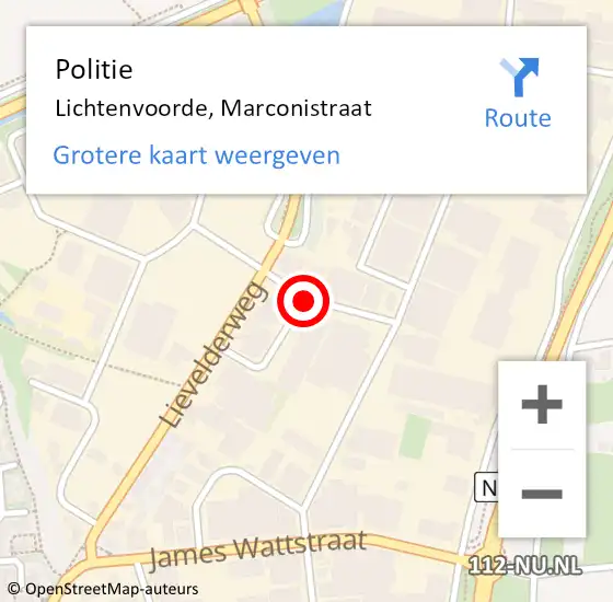 Locatie op kaart van de 112 melding: Politie Lichtenvoorde, Marconistraat op 19 mei 2020 21:06