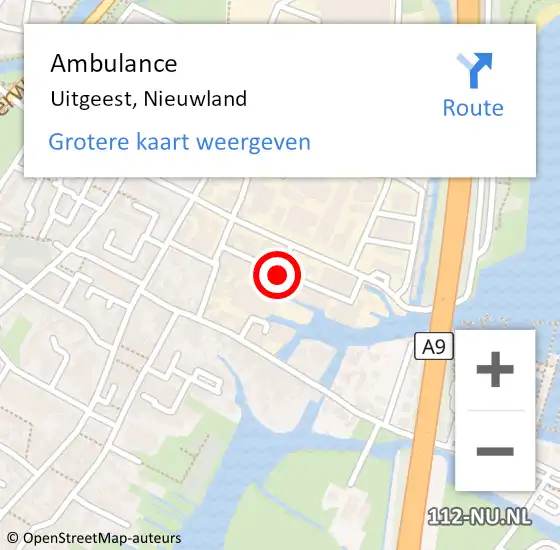 Locatie op kaart van de 112 melding: Ambulance Uitgeest, Nieuwland op 19 mei 2020 21:18