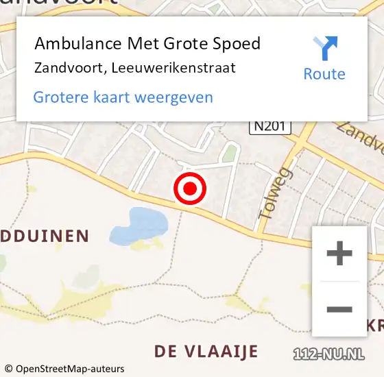 Locatie op kaart van de 112 melding: Ambulance Met Grote Spoed Naar Zandvoort, Leeuwerikenstraat op 19 mei 2020 22:02