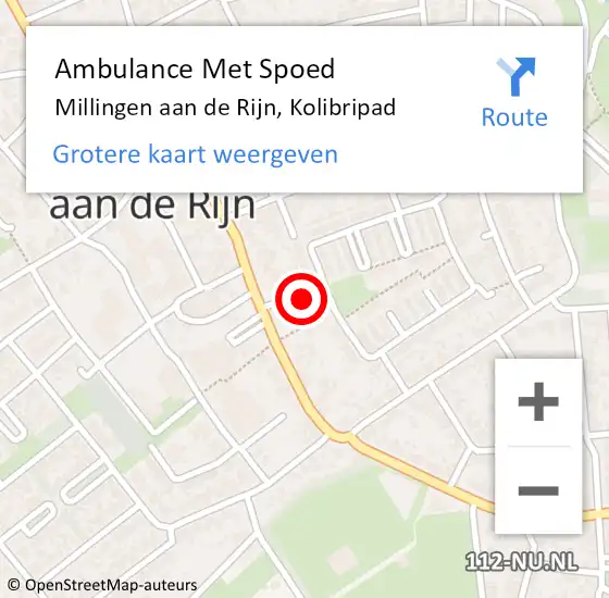 Locatie op kaart van de 112 melding: Ambulance Met Spoed Naar Millingen aan de Rijn, Kolibripad op 19 mei 2020 22:31