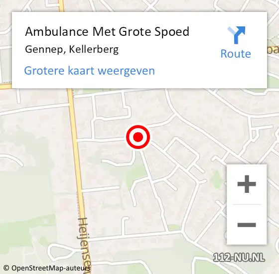 Locatie op kaart van de 112 melding: Ambulance Met Grote Spoed Naar Gennep, Kellerberg op 20 mei 2020 04:48