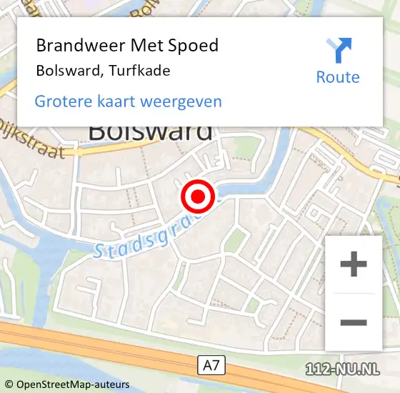 Locatie op kaart van de 112 melding: Brandweer Met Spoed Naar Bolsward, Turfkade op 20 mei 2020 07:12