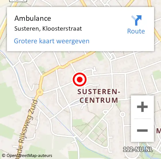 Locatie op kaart van de 112 melding: Ambulance Susteren, Kloosterstraat op 20 mei 2020 07:46