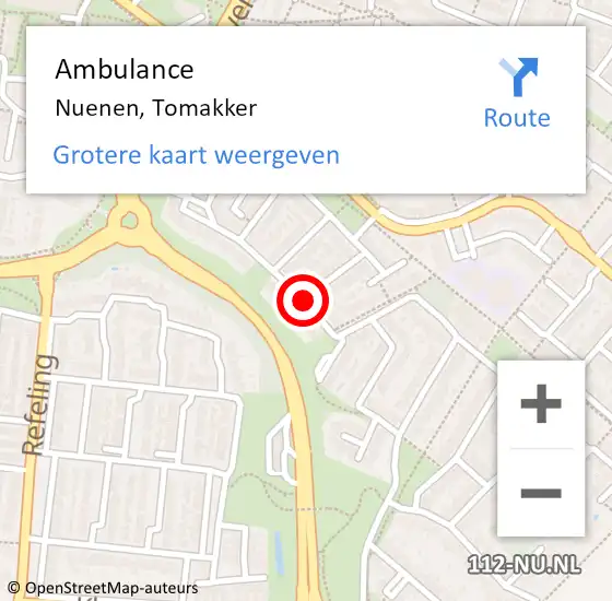 Locatie op kaart van de 112 melding: Ambulance Nuenen, Tomakker op 20 mei 2020 08:46