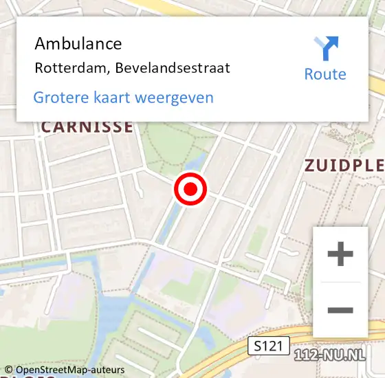 Locatie op kaart van de 112 melding: Ambulance Rotterdam, Bevelandsestraat op 20 mei 2020 09:51
