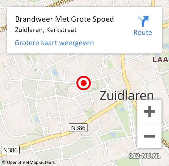 Locatie op kaart van de 112 melding: Brandweer Met Grote Spoed Naar Zuidlaren, Kerkstraat op 20 mei 2020 09:55