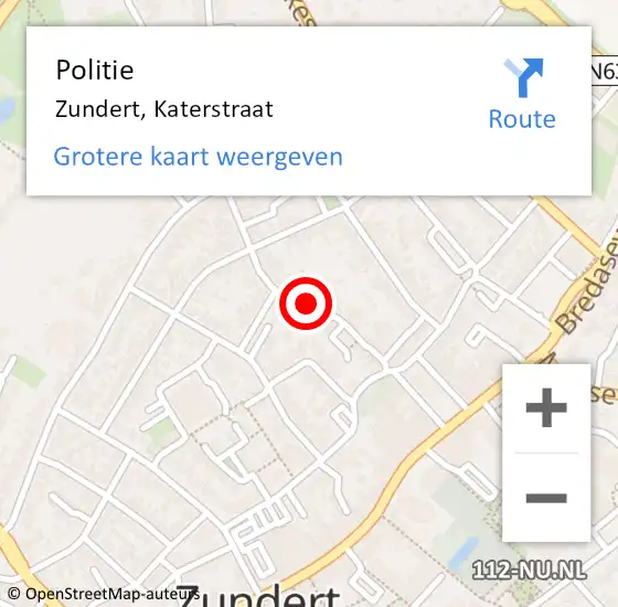 Locatie op kaart van de 112 melding: Politie Zundert, Katerstraat op 20 mei 2020 10:46