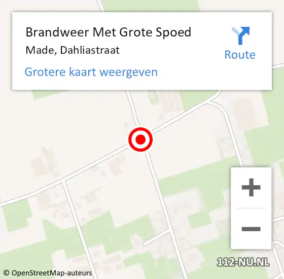 Locatie op kaart van de 112 melding: Brandweer Met Grote Spoed Naar Made, Dahliastraat op 20 mei 2020 12:42