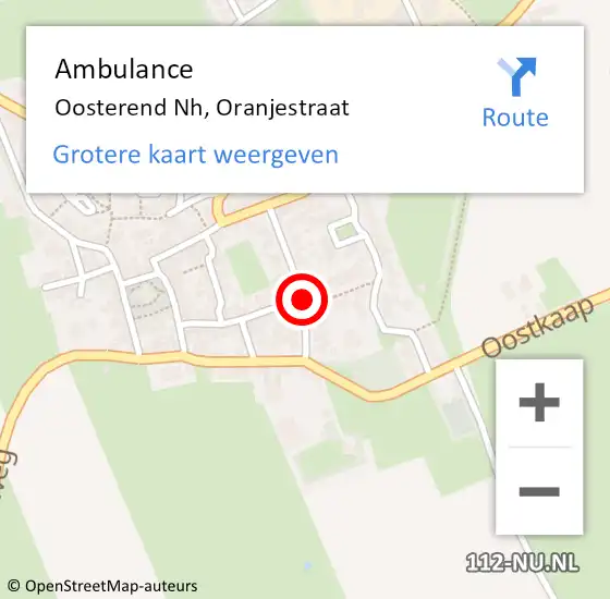 Locatie op kaart van de 112 melding: Ambulance Oosterend Nh, Oranjestraat op 20 mei 2020 13:09