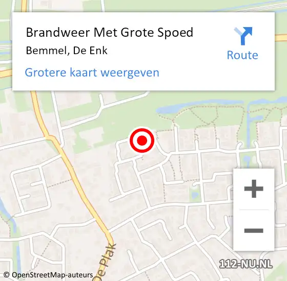 Locatie op kaart van de 112 melding: Brandweer Met Grote Spoed Naar Bemmel, De Enk op 20 mei 2020 13:27