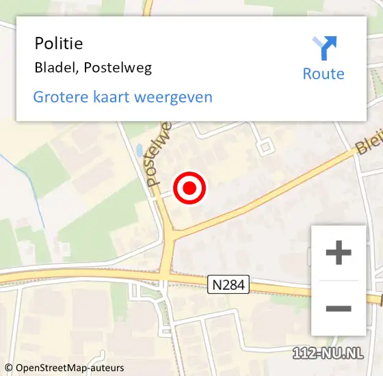 Locatie op kaart van de 112 melding: Politie Bladel, Postelweg op 20 mei 2020 15:02