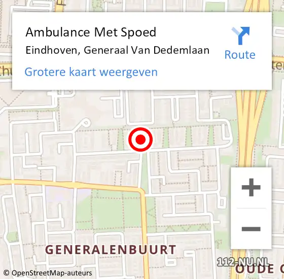 Locatie op kaart van de 112 melding: Ambulance Met Spoed Naar Eindhoven, Generaal Van Dedemlaan op 20 mei 2020 18:31