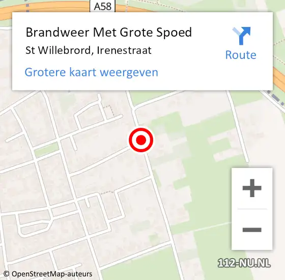 Locatie op kaart van de 112 melding: Brandweer Met Grote Spoed Naar St Willebrord, Irenestraat op 20 mei 2020 20:23