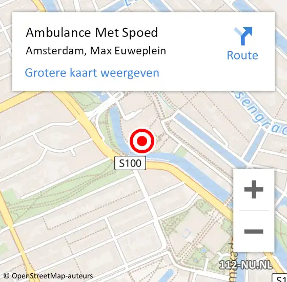 Locatie op kaart van de 112 melding: Ambulance Met Spoed Naar Amsterdam, Max Euweplein op 21 mei 2020 01:43