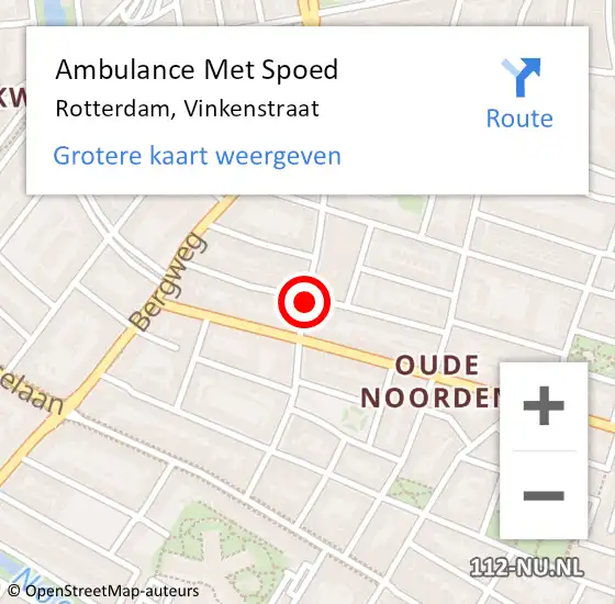 Locatie op kaart van de 112 melding: Ambulance Met Spoed Naar Rotterdam, Vinkenstraat op 21 mei 2020 01:45