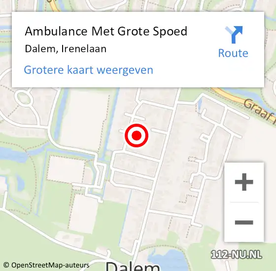 Locatie op kaart van de 112 melding: Ambulance Met Grote Spoed Naar Dalem, Irenelaan op 21 mei 2020 02:48