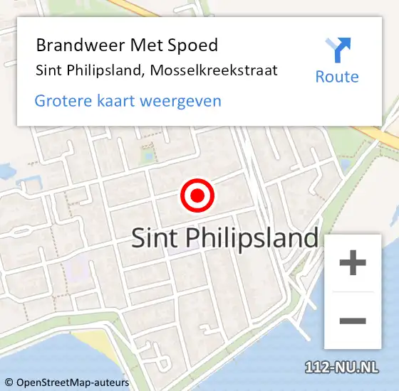 Locatie op kaart van de 112 melding: Brandweer Met Spoed Naar Sint Philipsland, Mosselkreekstraat op 1 oktober 2013 08:21