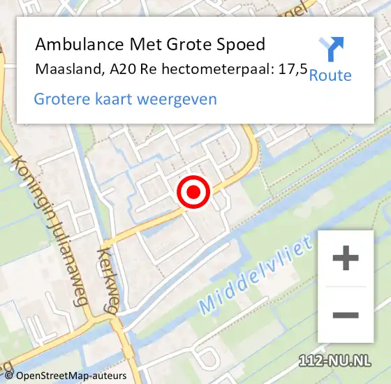 Locatie op kaart van de 112 melding: Ambulance Met Grote Spoed Naar Maasland, A20 Re hectometerpaal: 17,5 op 21 mei 2020 12:58