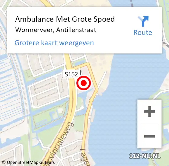 Locatie op kaart van de 112 melding: Ambulance Met Grote Spoed Naar Wormerveer, Antillenstraat op 21 mei 2020 14:39