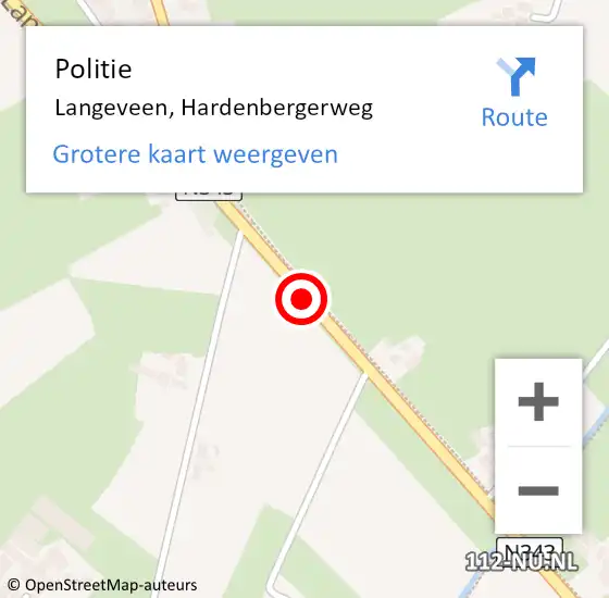 Locatie op kaart van de 112 melding: Politie Langeveen, Hardenbergerweg op 21 mei 2020 14:58