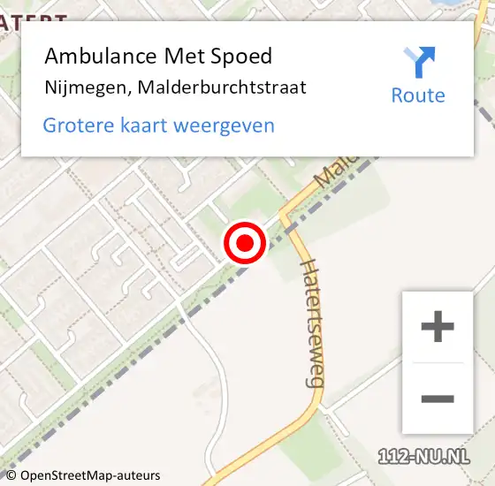Locatie op kaart van de 112 melding: Ambulance Met Spoed Naar Nijmegen, Malderburchtstraat op 21 mei 2020 15:03