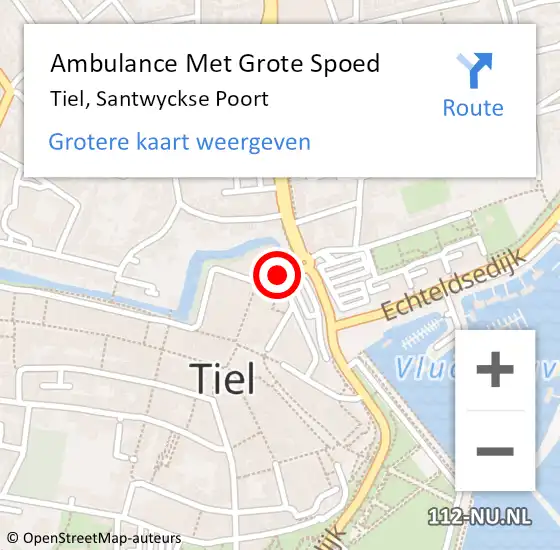 Locatie op kaart van de 112 melding: Ambulance Met Grote Spoed Naar Tiel, Santwyckse Poort op 21 mei 2020 15:09