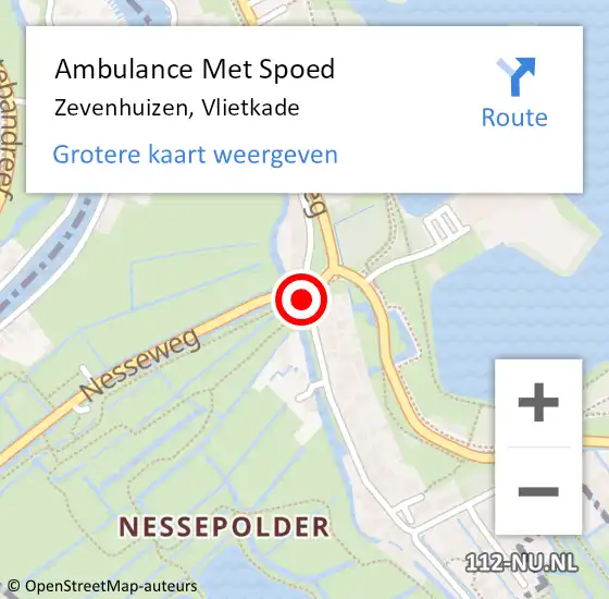 Locatie op kaart van de 112 melding: Ambulance Met Spoed Naar Zevenhuizen, Vlietkade op 21 mei 2020 15:15