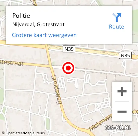 Locatie op kaart van de 112 melding: Politie Nijverdal, Grotestraat op 21 mei 2020 15:25