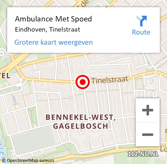 Locatie op kaart van de 112 melding: Ambulance Met Spoed Naar Eindhoven, Tinelstraat op 21 mei 2020 16:52