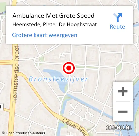 Locatie op kaart van de 112 melding: Ambulance Met Grote Spoed Naar Heemstede, Pieter De Hooghstraat op 21 mei 2020 17:32