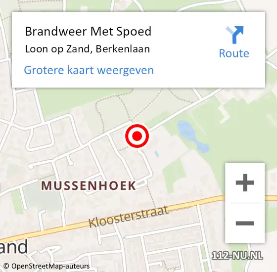 Locatie op kaart van de 112 melding: Brandweer Met Spoed Naar Loon op Zand, Berkenlaan op 21 mei 2020 18:39