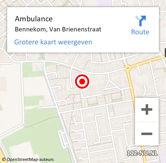 Locatie op kaart van de 112 melding: Ambulance Bennekom, Van Brienenstraat op 7 mei 2014 12:06