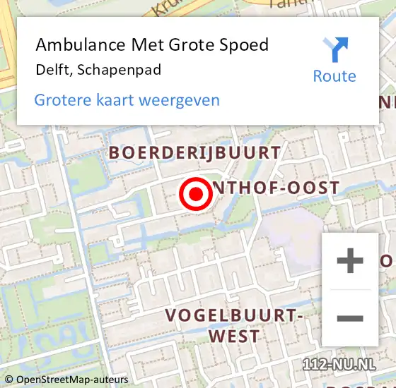 Locatie op kaart van de 112 melding: Ambulance Met Grote Spoed Naar Delft, Schapenpad op 21 mei 2020 23:50