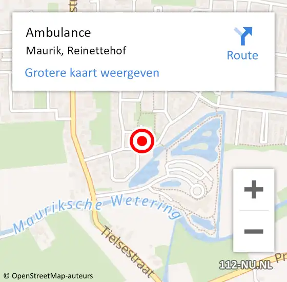 Locatie op kaart van de 112 melding: Ambulance Maurik, Reinettehof op 1 oktober 2013 08:27