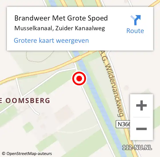 Locatie op kaart van de 112 melding: Brandweer Met Grote Spoed Naar Musselkanaal, Zuider Kanaalweg op 22 mei 2020 00:34