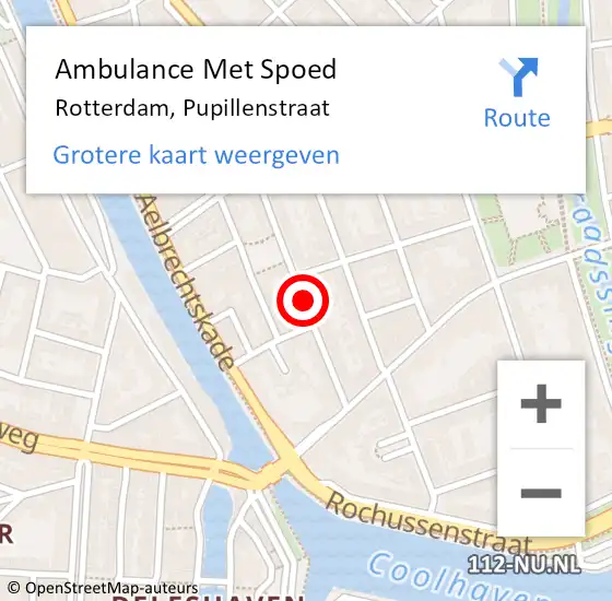 Locatie op kaart van de 112 melding: Ambulance Met Spoed Naar Rotterdam, Pupillenstraat op 22 mei 2020 01:02