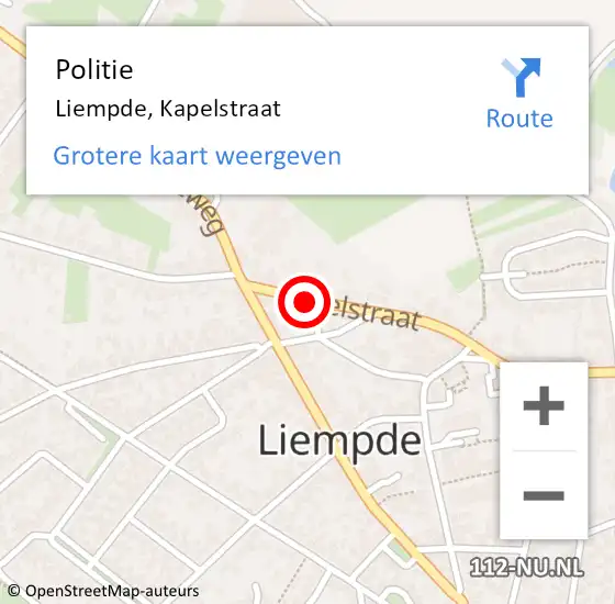 Locatie op kaart van de 112 melding: Politie Liempde, Kapelstraat op 7 mei 2014 12:24