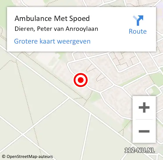 Locatie op kaart van de 112 melding: Ambulance Met Spoed Naar Dieren, Peter van Anrooylaan op 22 mei 2020 07:33