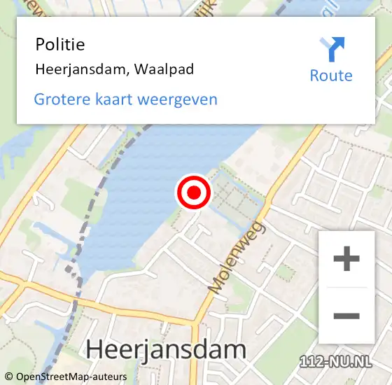 Locatie op kaart van de 112 melding: Politie Heerjansdam, Waalpad op 22 mei 2020 08:08