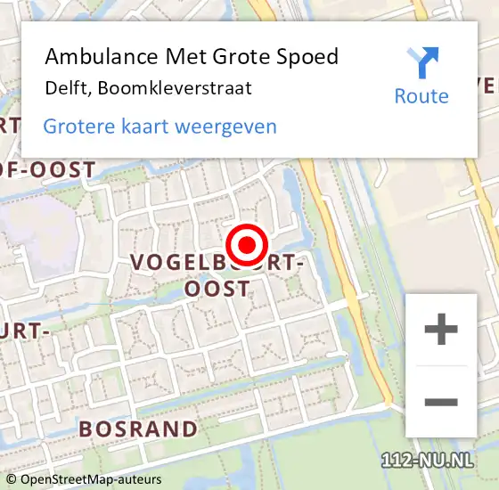 Locatie op kaart van de 112 melding: Ambulance Met Grote Spoed Naar Delft, Boomkleverstraat op 22 mei 2020 10:33